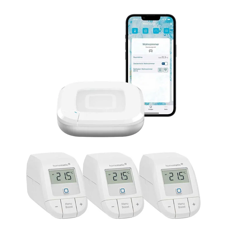 Homematic IP Smart Home Starter Set Heizen - Access Point 2 + 3x Heizkörperthermostat basic HmIP-eTRV-B-2 Nur Für Kurze Zeit
