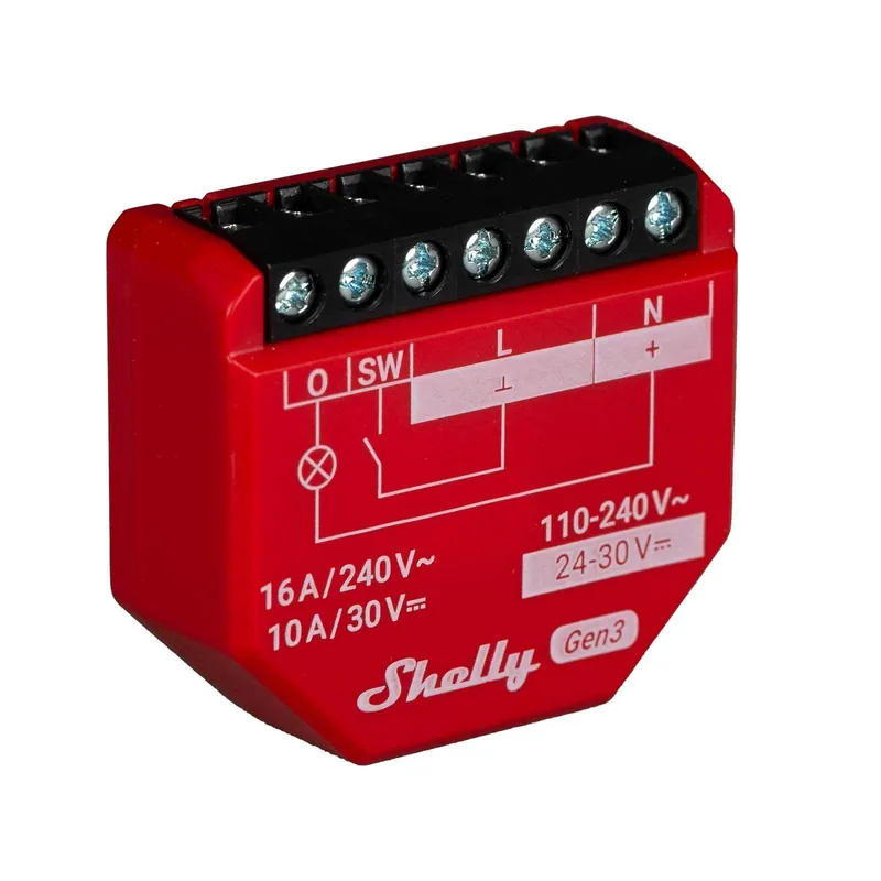 Sonderaktion Shelly 1PM Gen3 1-Kanal-Relais WLAN-gesteuerter Smart-Schalter mit potentialfreien Kontakten max. 16A, WLAN, BT, unterputz