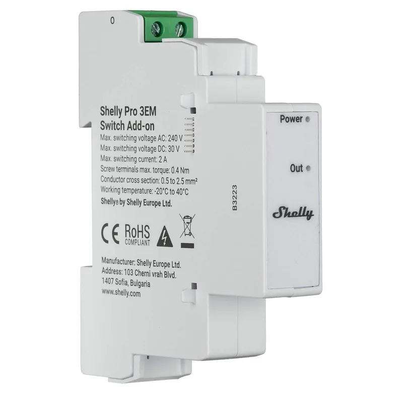 Wochenendangebot Shelly Pro 3EM Switch Add-on Relais, max. 2A, nur für Pro 3EM 120A, Hutschiene