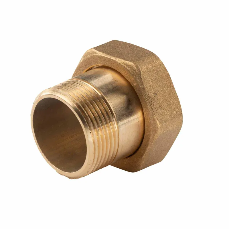 Nur Heute Messing Gewinde-Fitting Schaft flachdichtend mit Kappe 1 1/4"AG (DN 32) - 1 1/2"IG (DN 40) - schwere Ausführung