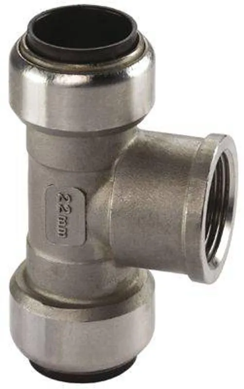 Edelstahl Steckfitting Tectite T-Stück Innengewinde 15 mm - 1/2" - 15 mm DVGW Echt