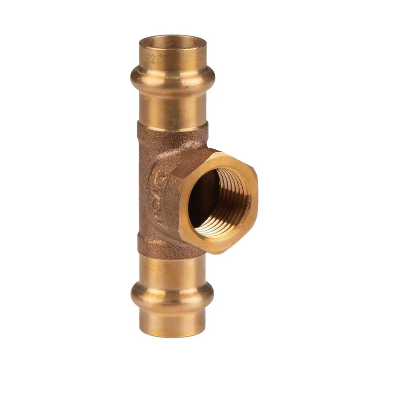 Kupfer Pressfitting T-Stück aus Rotguss 15 mm - 1/2" IG - 15 mm V+M-Kontur DVGW Must-Have