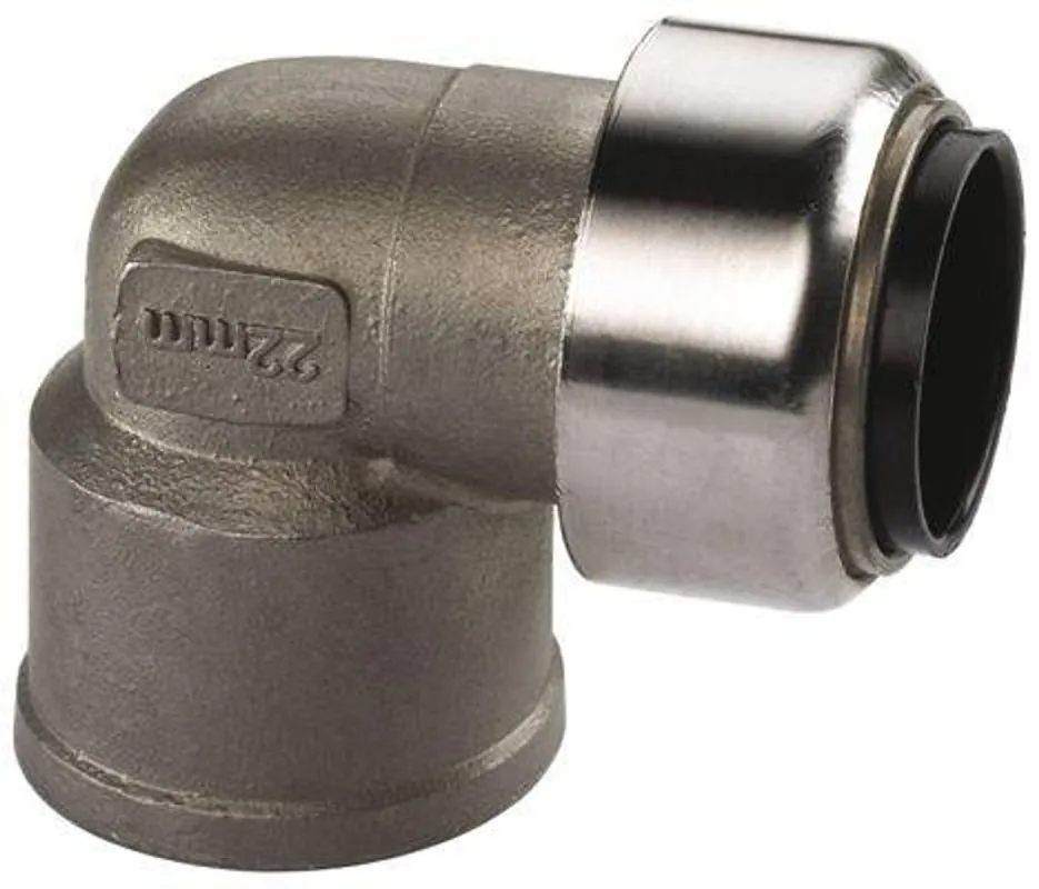 Edelstahl Steckfitting Tectite Übergangswinkel 90° Innengewinde 15 mm - 1/2" DVGW Zertifiziert