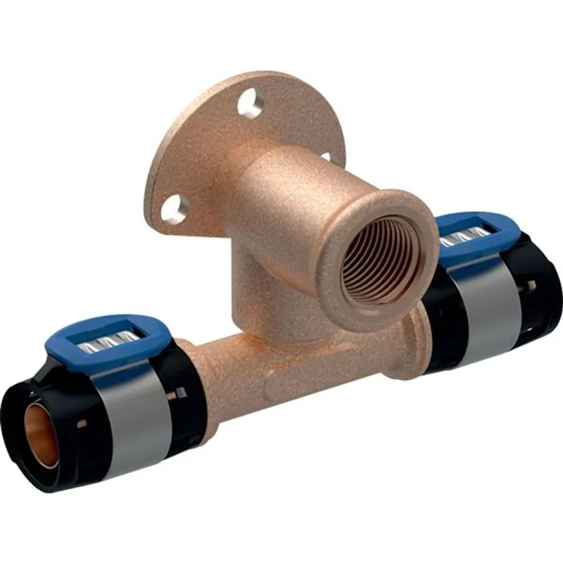 Schneller Versand Geberit FlowFit T-Anschlusswinkel 90 Grad abgesetzt bleifreier Rotguss 20mm-1/2"-20mm L 36mm