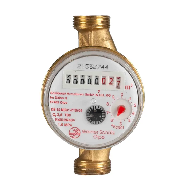 JS Einstrahlzähler Wohnungs-Wasserzähler Aufputz für Warmwasser Q3 2,5 m³ - Baulänge 110 mm Neu Im Sortiment