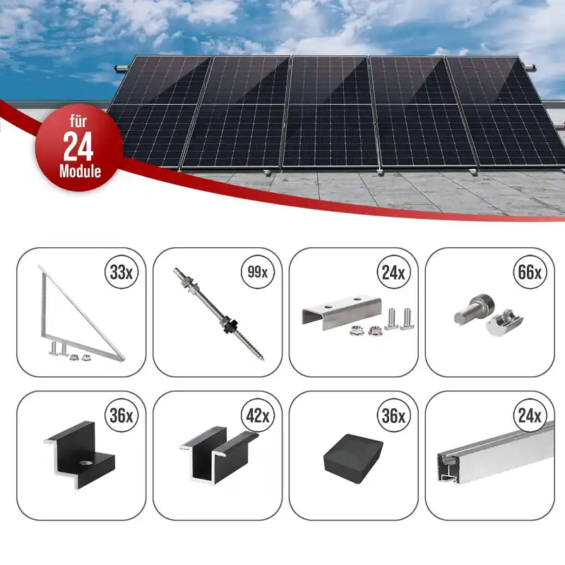 Selfio Flachdach- und Wandmontageset zur vertikalen Montage (Portrait) von 24 Photovoltaik-Modulen Knallerangebot
