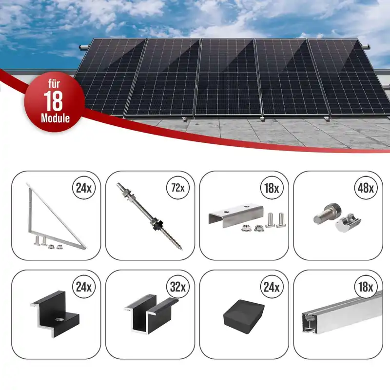 Selfio Flachdach- und Wandmontageset zur vertikalen Montage (Portrait) von 18 Photovoltaik-Modulen Online Kaufen