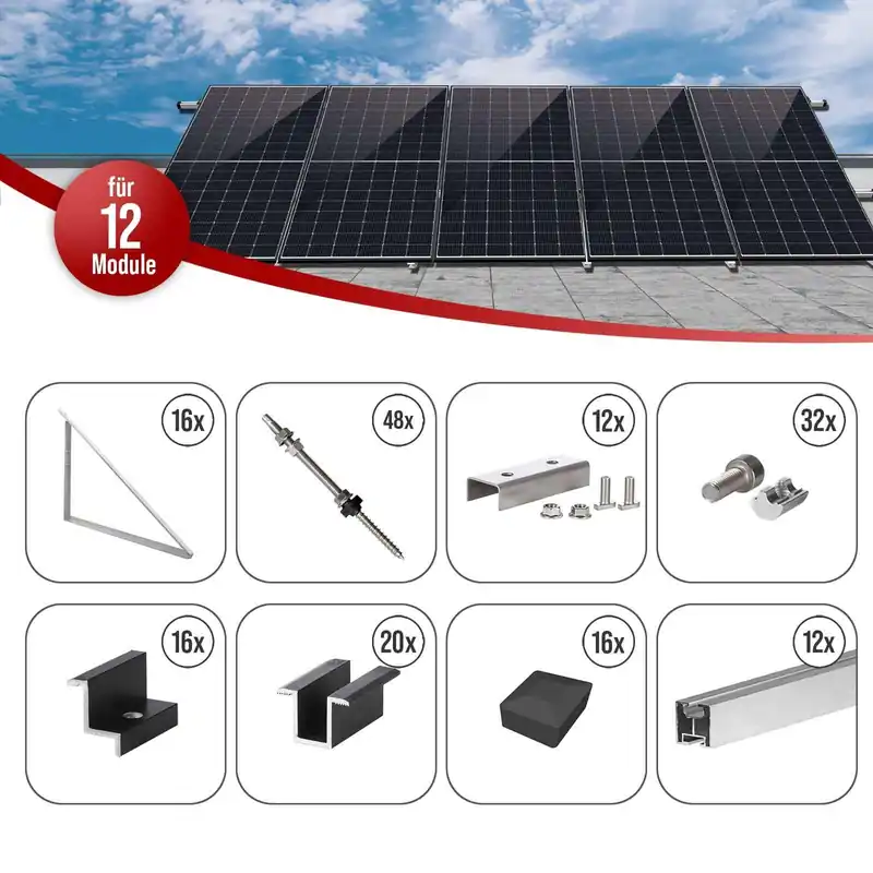 Sale Selfio Flachdach- und Wandmontageset zur vertikalen Montage (Portrait) von 12 Photovoltaik-Modulen