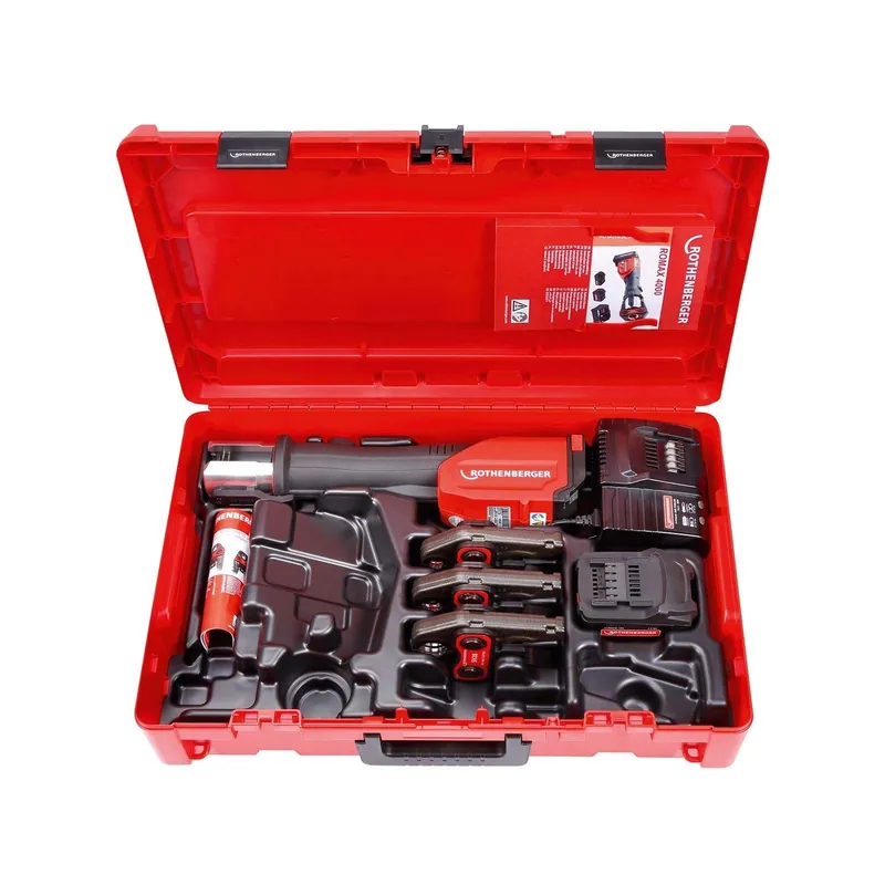 Rothenberger ROMAX 4000 elektrohydraulische Fitting - Pressmaschine Set Basic mit Pressbacken SV 15-22-28 mm Aktuell