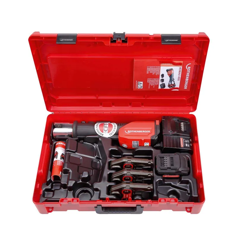 Günstig Rothenberger ROMAX 4000 elektrohydraulische Fitting - Pressmaschine Set Basic mit Pressbacken TH 16-20-26 mm