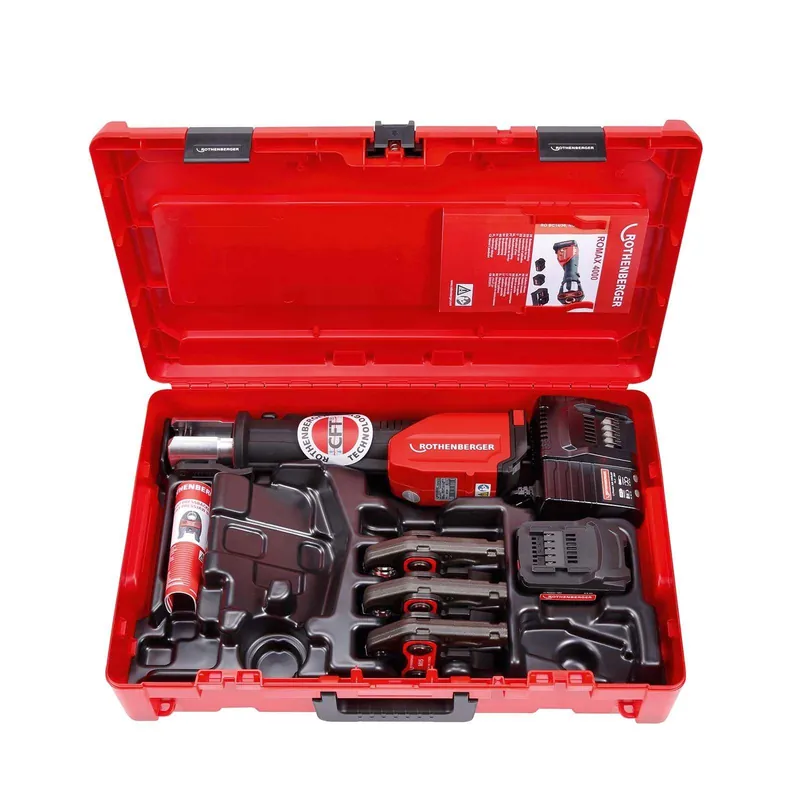 Sonderaktion Rothenberger ROMAX 4000 elektrohydraulische Fitting - Pressmaschine Set Basic mit Pressbacken M 15-22-28mm