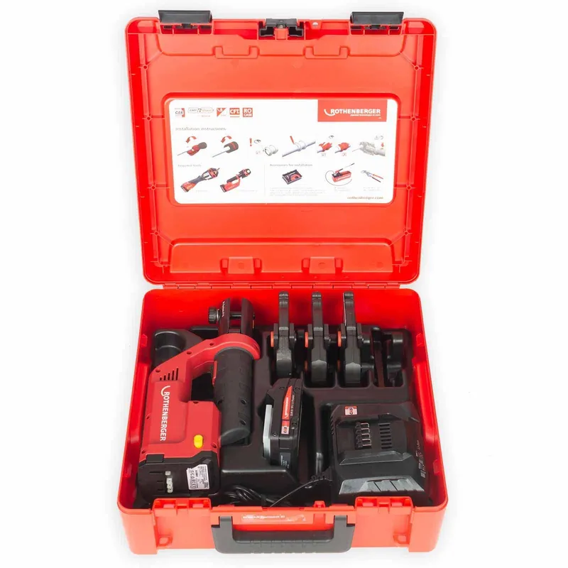 Preis Gesenkt Rothenberger ROMAX Compact III elektrohydraulische Fitting - Pressmaschine Set mit Pressbacken SV15-22-28, 1x2Ah