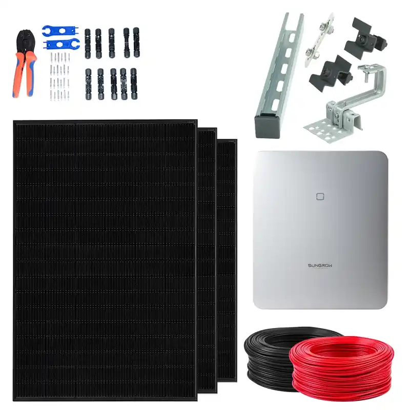 Preis Gesenkt Sungrow SG3.0RT 8x 440W JASolar Bifacial Glas/Glas Full Black 8x Unterkonstruktion 2x 50 Meter Kabel MC4 Stecker-Set Crimpzange