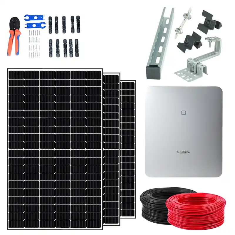 Top-Seller Sungrow SG3.0RT 8x 445W Trina Black Frame 8x Unterkonstruktion 2x 50 Meter Kabel MC4 Stecker-Set Crimpzange