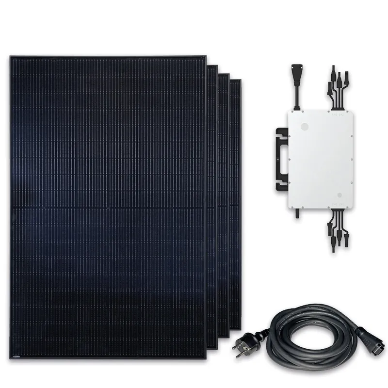 Balkonkraftwerk 1800 Watt 4x JASolar 450W Full Black Bifacial Plug  Play inkl. Anschlusskabel und Halterung 0° – 90° Finale Aktion