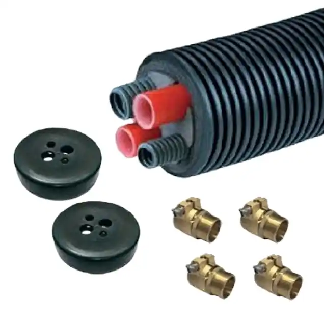 Schnäppchen SR PEX DN25 4 m Wärmepumpenrohr Set mit 2x Leerrohr + Klemmübergängen 1" AG