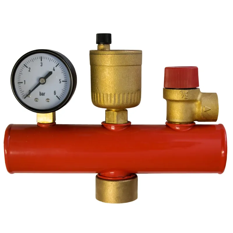 Kesselsicherheitsgruppe Sicherheitsventil 3 Bar, Schnellentlüfter, Manometer Echt