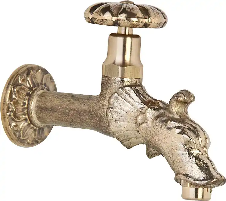 Ausverkauf Auslaufventil mit Drehgriff in Bronze mit Rosette, Wandanschluß 1/2"