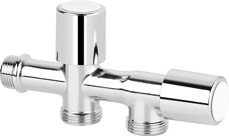 Neuheit Doppel Waschmaschinenhahn verchromt, 2 Zapfstellen 1/2"AG x 3/4"AG x 3/4"AG
